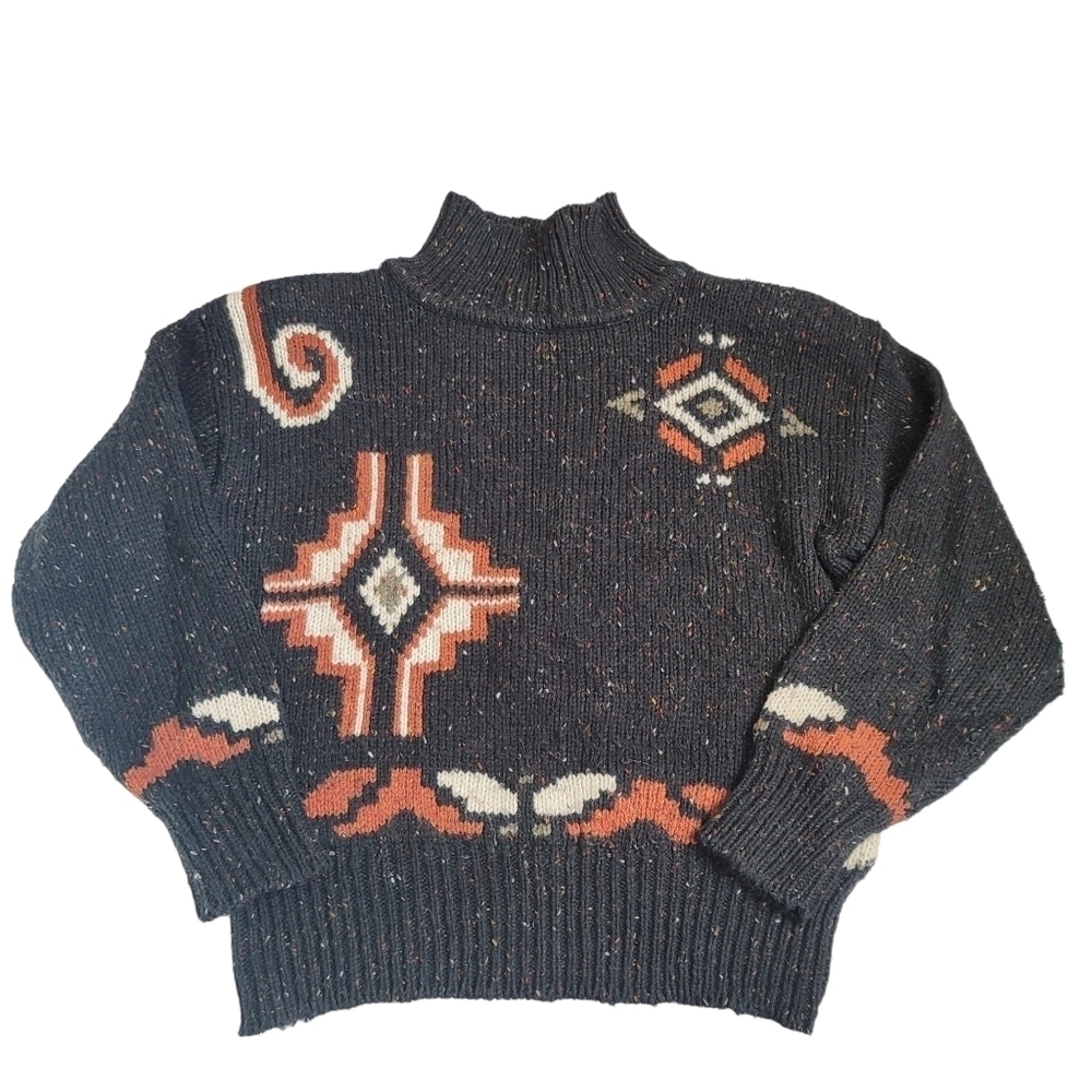 VTG Liz Wear Petites Geometric Knit‎ Mockneck Sweater